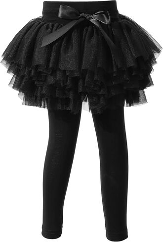 Baby Toddler Girls' Tutu Leggings Tulle Ruffle Skirted Pants Footless Tights 6 Months-5T (US, Age, 4 Years, 5 Years, Black Leggings) in Kuwait