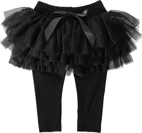 Baby Toddler Girls' Tutu Leggings Tulle Ruffle Skirted Pants Footless Tights 6 Months-5T (US, Age, 4 Years, 5 Years, Black Leggings) in Kuwait