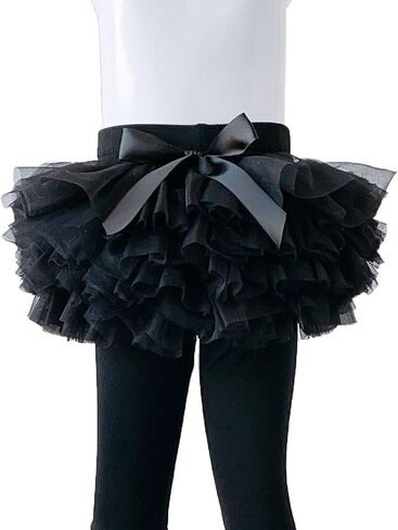 Baby Toddler Girls' Tutu Leggings Tulle Ruffle Skirted Pants Footless Tights 6 Months-5T (US, Age, 4 Years, 5 Years, Black Leggings) in Kuwait