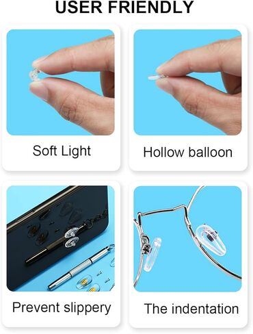 Junsika نظارات مخدات أنف للنظارة مضادة للانزلاق لينة سيليكون غرفة الهواء المسمار في مخدات أنف للنظارة للنظارات طقم تصليح النظارات 26 زوجًا in Kuwait