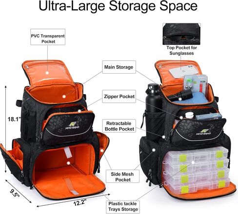 N NEVO RHINO 40L حقيبة ظهر لصيد الأسماك مع حاملات للقضيب، غطاء مطر مقاوم للماء، حقيبة معالجة عالية الأداء لصيد الأسماك in Kuwait