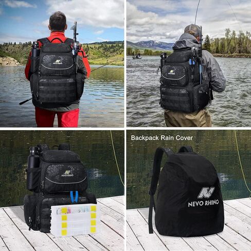 N NEVO RHINO 40L حقيبة ظهر لصيد الأسماك مع حاملات للقضيب، غطاء مطر مقاوم للماء، حقيبة معالجة عالية الأداء لصيد الأسماك in Kuwait