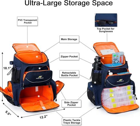 N NEVO RHINO 40L حقيبة ظهر لصيد الأسماك مع حاملات للقضيب، غطاء مطر مقاوم للماء، حقيبة معالجة عالية الأداء لصيد الأسماك in Kuwait
