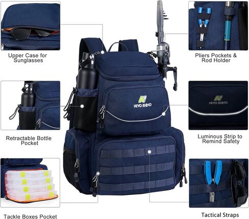 N NEVO RHINO 40L حقيبة ظهر لصيد الأسماك مع حاملات للقضيب، غطاء مطر مقاوم للماء، حقيبة معالجة عالية الأداء لصيد الأسماك in Kuwait