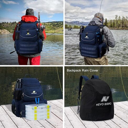 N NEVO RHINO 40L حقيبة ظهر لصيد الأسماك مع حاملات للقضيب، غطاء مطر مقاوم للماء، حقيبة معالجة عالية الأداء لصيد الأسماك in Kuwait