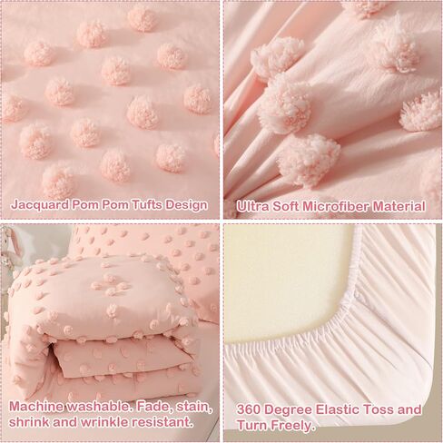 Toddler Bedding Set for Girls 4-Piece Beige Boho Tufted Toddler Comforter Set Tufts Crib Toddler Bed Set Bed-in-a-Bag Toddler Bed Sheet Set with Comforter, Flat Sheet, Fitted Sheet, Pillowcase in Saudi Arabia