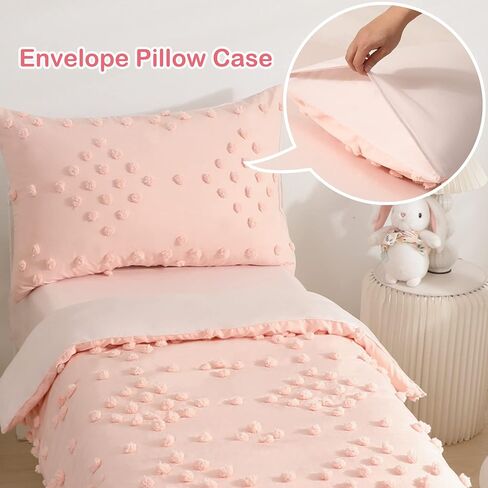 Toddler Bedding Set for Girls 4-Piece Beige Boho Tufted Toddler Comforter Set Tufts Crib Toddler Bed Set Bed-in-a-Bag Toddler Bed Sheet Set with Comforter, Flat Sheet, Fitted Sheet, Pillowcase in Saudi Arabia