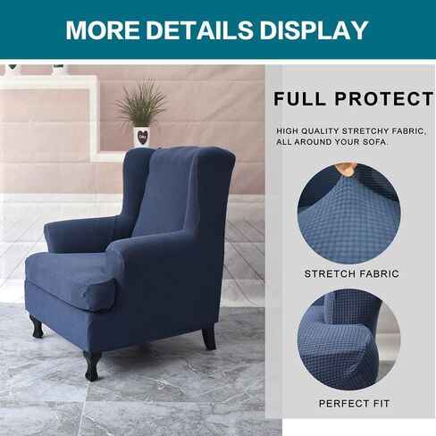 KRFOONN Wingback Chair Covers Slipcovers 2 Piece Stretch Wing Chair Covers Spandex Slipcovers Wingback Sofa Covers Armchair Covers Non-Slip Furniture Protector for Living Room Wingback Chairs, 02 in Kuwait