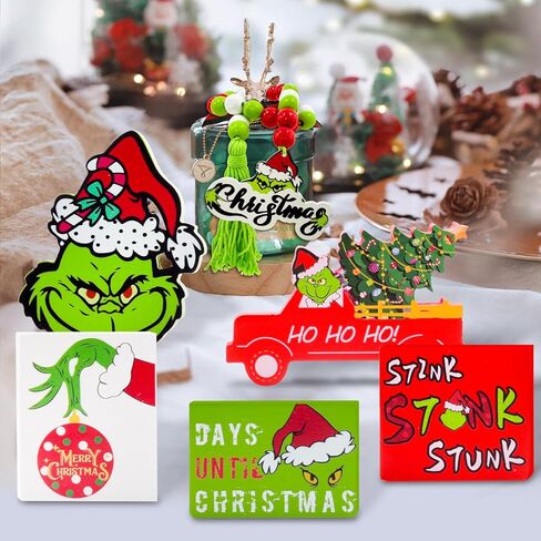 مجموعة زينة صينية عيد الميلاد المتدرجة - 6 قطع ديكور صينية متدرجة عيد الميلاد إطارات خشبية ديكور عيد الميلاد للمزرعة، لافتات خشبية لعيد الميلاد لعطلة عيد الميلاد الريفية ديكور منزلي للطاولة in Kuwait