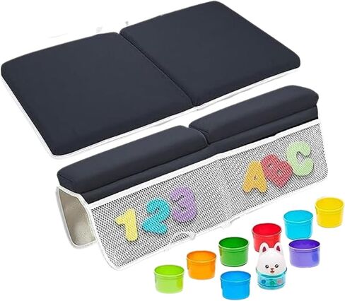 Baby Bath Kneeler and Elbow Rest Pad Set w/Foam Letters Numbers & Cups - Complete Baby Bath Accessories - Painless Kneeling Pad for Bathing Baby - Quick Dry Baby Bath Cushion w/Toy Organizer (Grey) in Kuwait