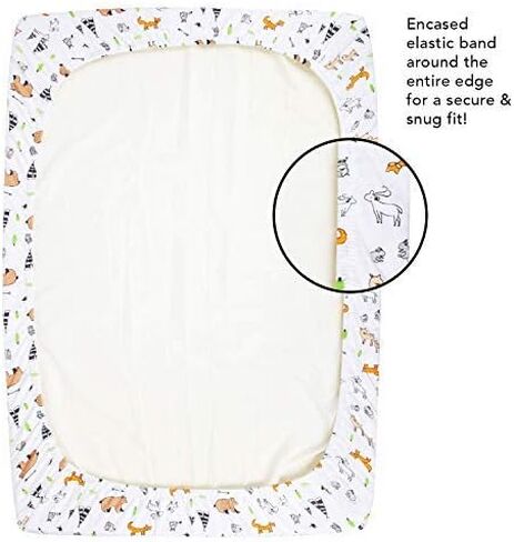 Cuddly Cubs Pack n Play Sheets | 2 Pack Playard Sheet for Baby Girl and Boy | Pure Jersey Cotton Unisex Mini Portable Crib Sheets | Sheep and Stripe in Grey | Compatible with Graco Pack and Play in Saudi Arabia