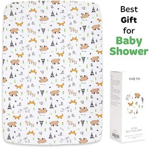 Cuddly Cubs Pack n Play Sheets | 2 Pack Playard Sheet for Baby Girl and Boy | Pure Jersey Cotton Unisex Mini Portable Crib Sheets | Sheep and Stripe in Grey | Compatible with Graco Pack and Play in Saudi Arabia