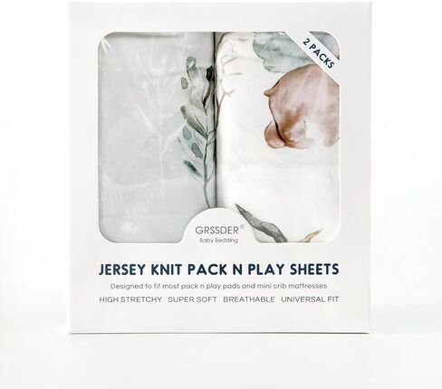 Pack n Play Sheets Fitted 2 Pack، حزمة من نسيج الجيرسي فائق النعومة وقابلة للتمدد وملاءات اللعب، مرتبة عالمية محمولة/صغيرة لسرير الأطفال مريحة وآمنة، طباعة زهور وردية خدود جميلة وحيوانات لطيفة in Kuwait