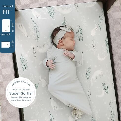 Pack n Play Sheets Fitted 2 Pack، حزمة من نسيج الجيرسي فائق النعومة وقابلة للتمدد وملاءات اللعب، مرتبة عالمية محمولة/صغيرة لسرير الأطفال مريحة وآمنة، طباعة زهور وردية خدود جميلة وحيوانات لطيفة in Kuwait