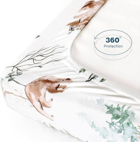 Pack n Play Sheets Fitted 2 Pack، حزمة من نسيج الجيرسي فائق النعومة وقابلة للتمدد وملاءات اللعب، مرتبة عالمية محمولة/صغيرة لسرير الأطفال مريحة وآمنة، طباعة زهور وردية خدود جميلة وحيوانات لطيفة in Kuwait