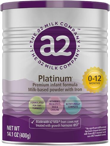 a2 تركيبة بلاتينية فاخرة للرضع للأطفال من عمر 0 ​​إلى 12 شهرًا | مسحوق الحليب بالحديد | متكامل غذائياً | فيتامين هـ، البريبايوتكس، DHA، الكولين - 14.1 - أونصة in Kuwait