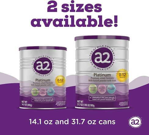 a2 تركيبة بلاتينية فاخرة للرضع للأطفال من عمر 0 ​​إلى 12 شهرًا | مسحوق الحليب بالحديد | متكامل غذائياً | فيتامين هـ، البريبايوتكس، DHA، الكولين - 14.1 - أونصة in Kuwait