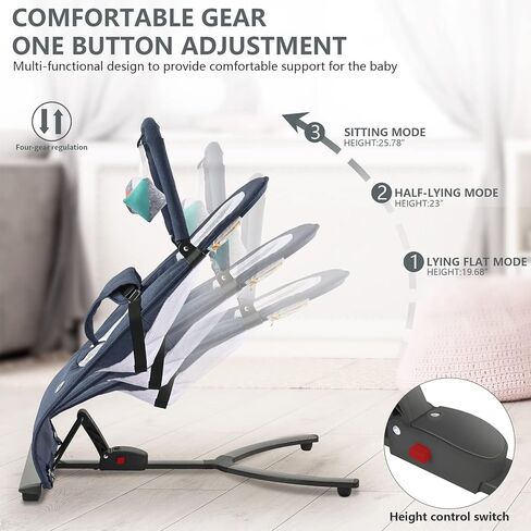 Baby Bouncer Seat, Baby Bouncer, Bouncer for Babies 0-6 Months, Infant Bouncer Seat & Infant to Toddler Rocker with 3-Point Harness Easy to Fold (Khaki) in Kuwait