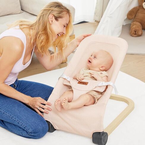 كرسي هزاز للأطفال من جيمجلو، مقعد هزاز محمول للأطفال الرضع، نطاط لحديثي الولادة مع القطن، قابل للطي، وردي in Kuwait