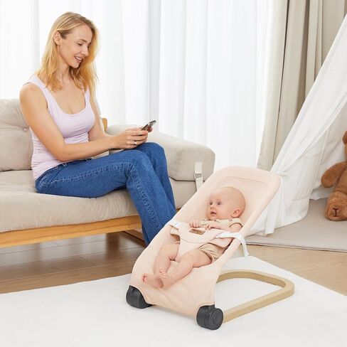 كرسي هزاز للأطفال من جيمجلو، مقعد هزاز محمول للأطفال الرضع، نطاط لحديثي الولادة مع القطن، قابل للطي، وردي in Kuwait