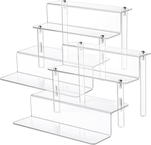 upsimples Acrylic Riser Display Shelf, 2 pack 4 Tier Perfume Organizer & Decoration, 9x6 in Makeup Organizer, Clear Display Stand for Funko Pop & Collection, Cupcake Holder, Cologne Stand in Kuwait