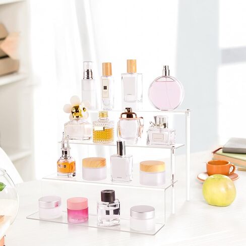 upsimples Acrylic Riser Display Shelf, 2 pack 4 Tier Perfume Organizer & Decoration, 9x6 in Makeup Organizer, Clear Display Stand for Funko Pop & Collection, Cupcake Holder, Cologne Stand in Kuwait