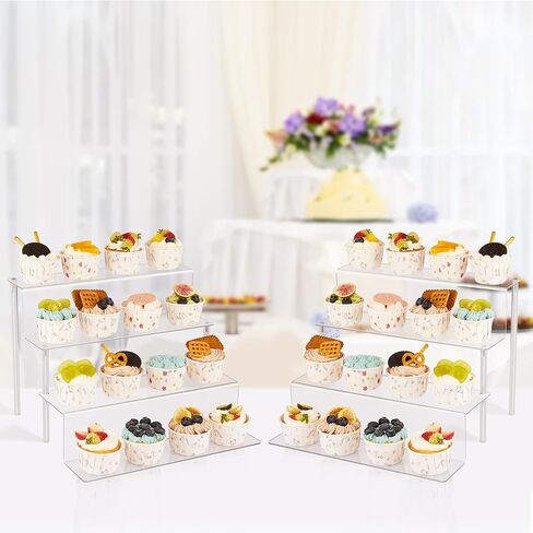 upsimples Acrylic Riser Display Shelf, 2 pack 4 Tier Perfume Organizer & Decoration, 9x6 in Makeup Organizer, Clear Display Stand for Funko Pop & Collection, Cupcake Holder, Cologne Stand in Kuwait