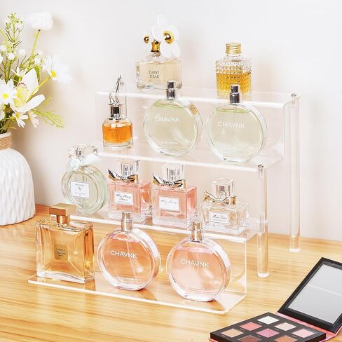 upsimples Acrylic Riser Display Shelf, 2 pack 4 Tier Perfume Organizer & Decoration, 9x6 in Makeup Organizer, Clear Display Stand for Funko Pop & Collection, Cupcake Holder, Cologne Stand in Kuwait