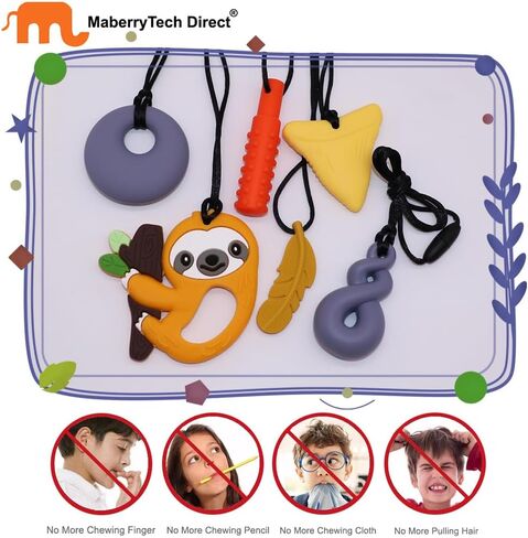 Chew Necklaces for Sensory Kids Boys Girls, Chewy Necklace Sensory Toys for Kids with Autism 6 Pack, Silicone Oral Motor Aids Chew Toys for Children Adults Reduce Fidgeting in Saudi Arabia
