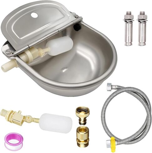 وعاء سقي أوتوماتيكي من الفولاذ المقاوم للصدأ من AWEN، سقي تلقائي للماشية والحيوانات الأليفة للكلاب والماشية والحصان والأغنام والماعز مع أنبوب صمام مياه عائم ومحول 3/4 بوصة in Kuwait