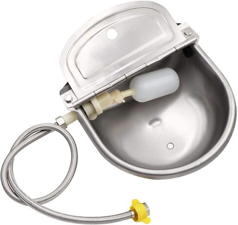 MACGOAL Stainless Steel Automatic Waterer Bowl with Float Valve, Drain Plug and Braided Hose, Water Trough for Livestock Dog Goat Pig Waterer in Kuwait
