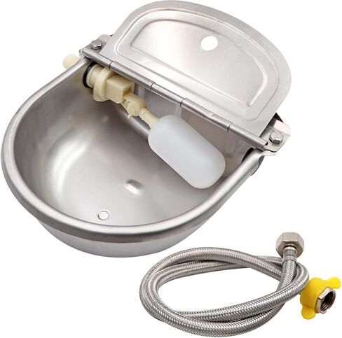 MACGOAL Stainless Steel Automatic Waterer Bowl with Float Valve, Drain Plug and Braided Hose, Water Trough for Livestock Dog Goat Pig Waterer in Kuwait