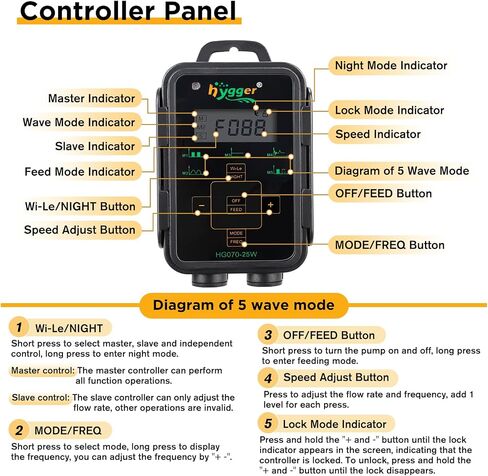 hygger 1850 GPH 18W Aquarium Wave Maker، مضخة تدفق متقاطعة قابلة للتعديل مع وحدة تحكم بشاشة LED، رأس طاقة مغناطيسي لحوض السمك تيار مستمر 24 فولت لأحواض المياه العذبة والشعاب البحرية تصل إلى 135 جالونًا in Kuwait