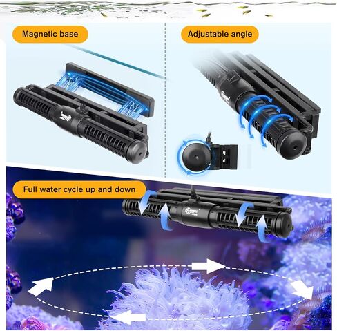 hygger 1850 GPH 18W Aquarium Wave Maker، مضخة تدفق متقاطعة قابلة للتعديل مع وحدة تحكم بشاشة LED، رأس طاقة مغناطيسي لحوض السمك تيار مستمر 24 فولت لأحواض المياه العذبة والشعاب البحرية تصل إلى 135 جالونًا in Kuwait