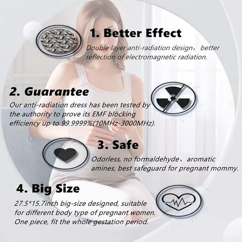 فستان حمل 5G مضاد للاشعاع من هاي شيبينغ، حزام بطن 360 درجة، ملابس للنساء الحوامل جيدة التهوية وناعمة ومريحة 27.5 × 15.7 (فضي) مقاس واحد يناسب الجميع, فضي in Kuwait