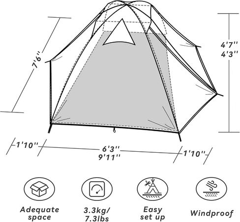Forceatt Camping Tent 2/3/4 Person, Professional Waterproof & Windproof Lightweight Backpacking Tent Suitable for Outdoor,Hiking,Camping, Mountaineering and Travel in Kuwait