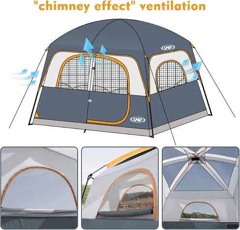 UNP 6 Person Tents for Camping Waterproof Family Cabin Tent with Rainfly | Easy Setup Windproof Double Layer Camping Tent with 1 Mesh Door & 5 Large Mesh Windows 10'X9'X78in(H) in Kuwait