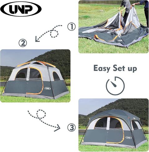 UNP 6 Person Tents for Camping Waterproof Family Cabin Tent with Rainfly | Easy Setup Windproof Double Layer Camping Tent with 1 Mesh Door & 5 Large Mesh Windows 10'X9'X78in(H) in Kuwait