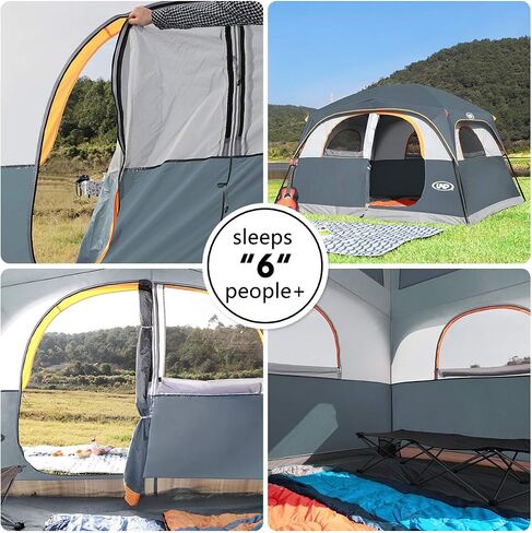 UNP 6 Person Tents for Camping Waterproof Family Cabin Tent with Rainfly | Easy Setup Windproof Double Layer Camping Tent with 1 Mesh Door & 5 Large Mesh Windows 10'X9'X78in(H) in Kuwait