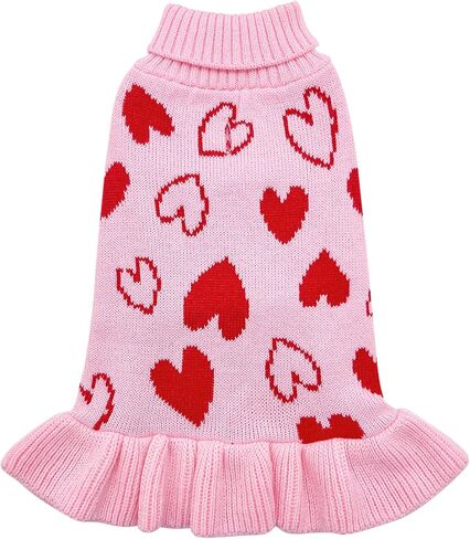 cyeollo Small Dog Valentines Sweater Heart Pattern Dog Clothes with Leash Hole Pullover Turtleneck Holiday Pet Apparel Pink in Kuwait