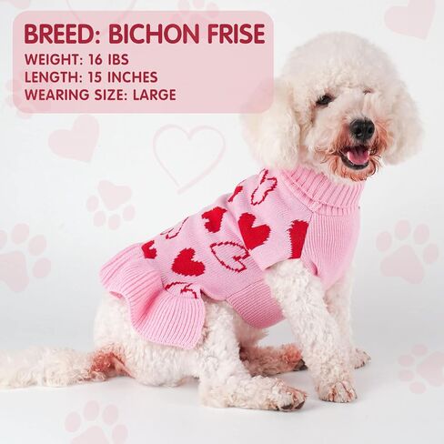 cyeollo Small Dog Valentines Sweater Heart Pattern Dog Clothes with Leash Hole Pullover Turtleneck Holiday Pet Apparel Pink in Kuwait