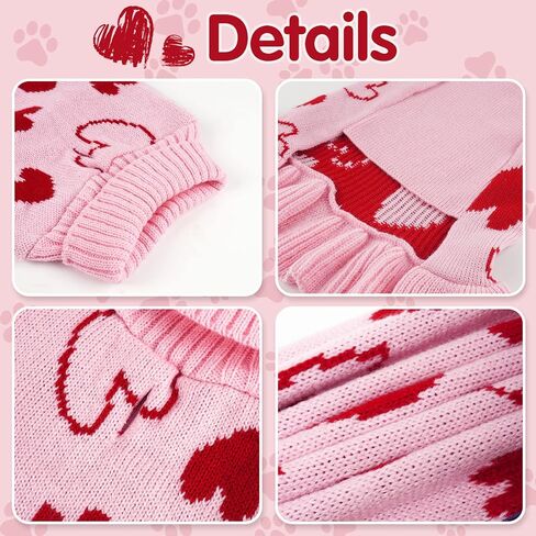 cyeollo Small Dog Valentines Sweater Heart Pattern Dog Clothes with Leash Hole Pullover Turtleneck Holiday Pet Apparel Pink in Kuwait