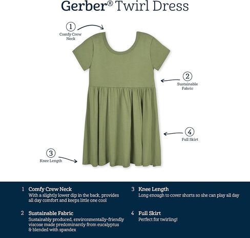 Gerber Baby & Toddler Girls Buttery Soft Short Sleeve Dress w/ Eucalyptus in Kuwait