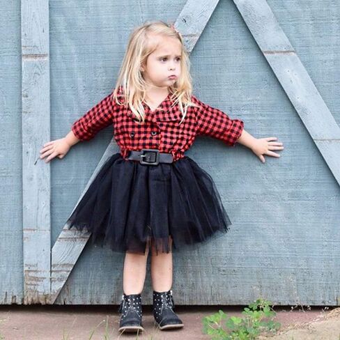 طفل أطفال طفل الفتيات ملابس عيد الميلاد الأحمر منقوشة فستان طويل الأكمام تول توتو فستان حفلة للأميرات ملابس الشتاء in Kuwait