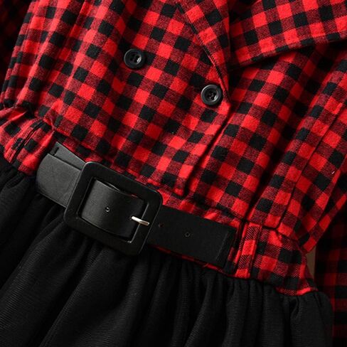 طفل أطفال طفل الفتيات ملابس عيد الميلاد الأحمر منقوشة فستان طويل الأكمام تول توتو فستان حفلة للأميرات ملابس الشتاء in Kuwait