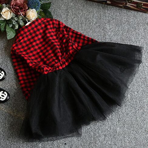 طفل أطفال طفل الفتيات ملابس عيد الميلاد الأحمر منقوشة فستان طويل الأكمام تول توتو فستان حفلة للأميرات ملابس الشتاء in Kuwait