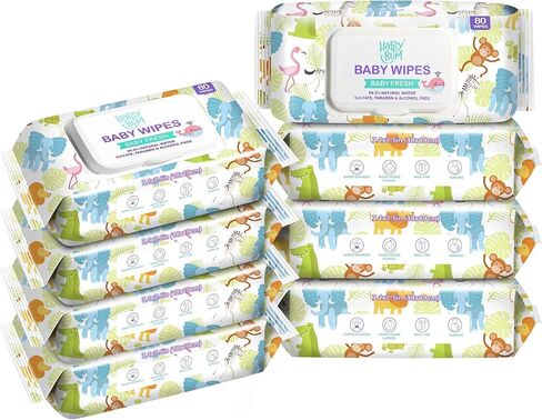 Baby Wet Wipes Unscented - Extra Large Size, Durable, 99% Water-Based & Gentle on Sensitive Skin for Face & Body,640 Count (8 Packs of 80） in Saudi Arabia