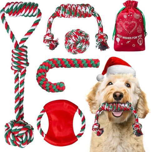 Rope Dog Toys, 5 Packs Cotton Puppy Teething Chew Toys Interactive Christmas Dog Stocking Stuffers Rope Toys for Small Medium Dogs with Bag in Kuwait