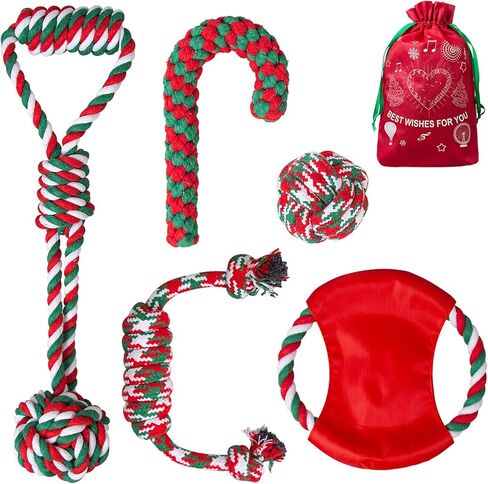 Rope Dog Toys, 5 Packs Cotton Puppy Teething Chew Toys Interactive Christmas Dog Stocking Stuffers Rope Toys for Small Medium Dogs with Bag in Kuwait