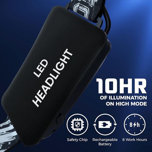 دانفورس للمصابيح الأمامية. مصباح رأس LED قابل لإعادة الشحن عبر USB. مصباح أمامي فائق السطوع CREE 1080 لومن + ضوء أحمر. مصابيح أمامية للبالغين، والتخييم، والأماكن الخارجية، وإضاءة القبعة الصلبة. مصباح أمامي قابل للتكبير IPX54 in Kuwait